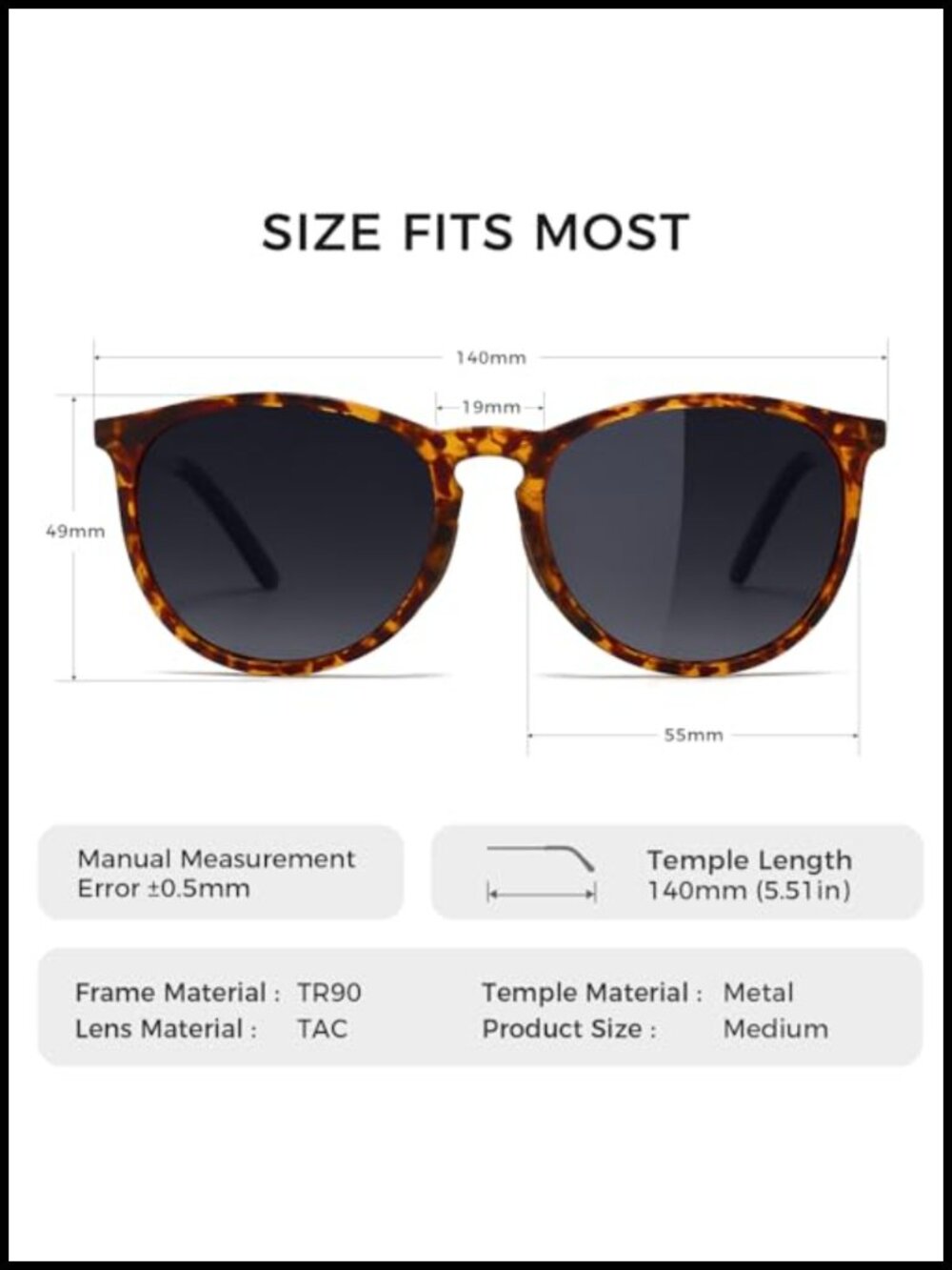 Round Polarized Sunglasses Vintage Classic Retro Style Unisex - Picture 6 of 6